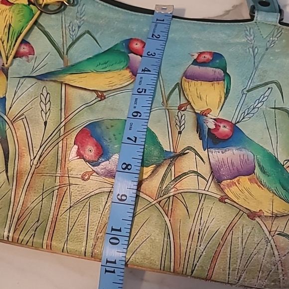 Anuschka Leather Vibrant Hand-Painted Parrot Design Tote Bag Artsy Boho Unique - Picture 15 of 16
